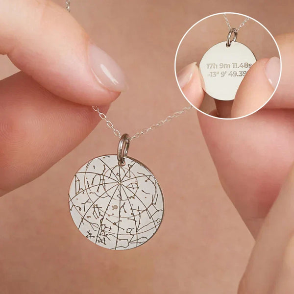 Engraved 925 Silver Personalised Map of your Star Necklace