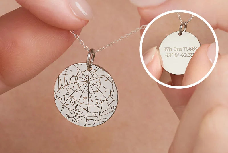 Engraved 925 Silver Personalised map of your star necklace
